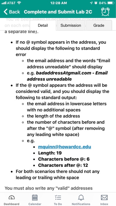 ll AT&T 12:28 AM KBack Complete and Submit Lab 2c on each e Detail Submission Grade a separate line) . If no symbol appears i
