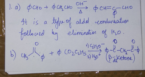 | |1. а) фоны + Фcң, сно фенсмо I It is a type of aldo condensation followed by elimination of tho Б) е соусом