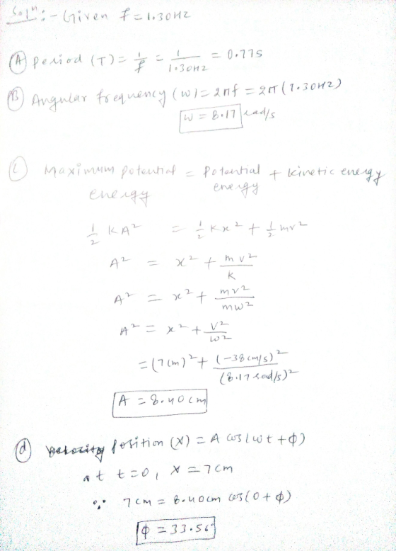 ivenf302 (Peaiod (T) 0.11s I30H2 Avgular =2IT ( 1.30H2) (wE2nf ( Maxim poteuhe Potontial energs Kinetic ene ene gg KA A 2 2 2