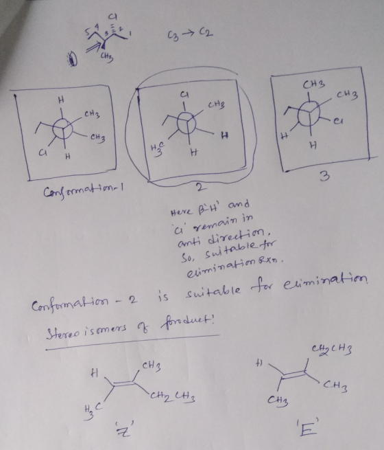 CzC2 CH₂ CH 3 -CHZ a H H₃ H Conformation=1 Here BH and ci remain in anti direction, So, suitable for elimination Rxn. for el