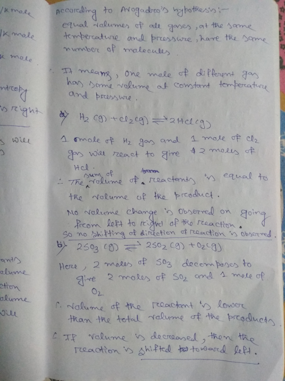 Ik mole Ik male According to Avogadros hypothesis: - equal volumes of all gases, at the same temperature and pressure, have