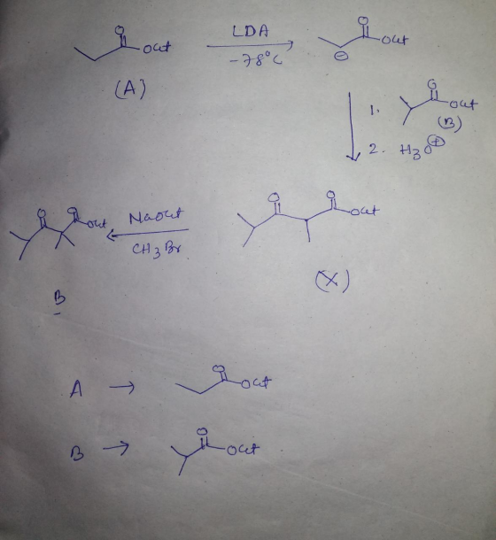 gout LDA llout -78°c (A) out 1 2. Hz Maout olet out CH 3 Br ®) B A cet B -ocet