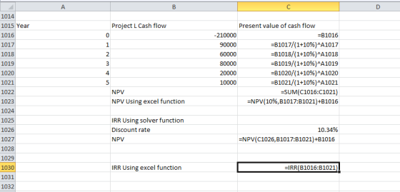 A B Project L Cash flow UwNO 1014 1015 Year 1016 1017 1018 1019 1020 1021 1022 1023 1024 1025 1026 1027 1028 1029 1030 1031 1