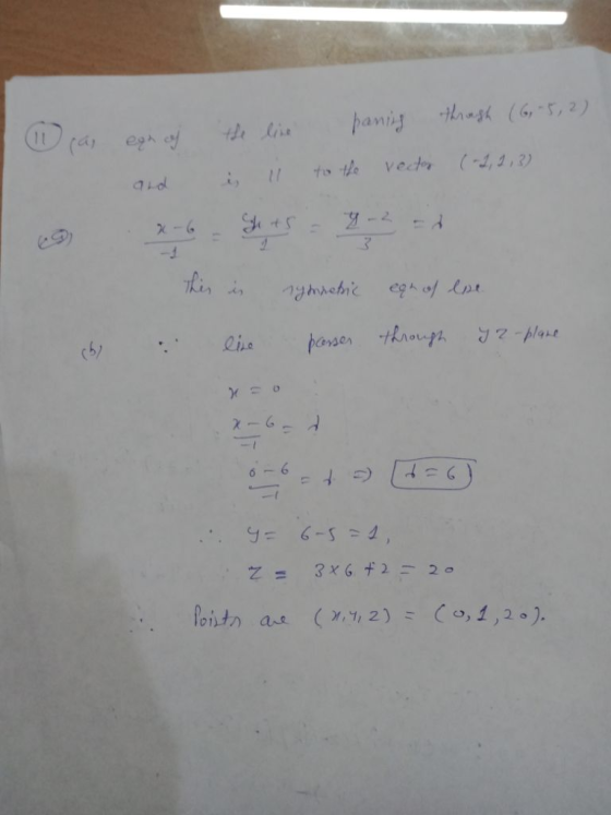 - 1 ras ega of the line paning through (6,-5,2) and il to the vector (-2,2,3) 9 %-6 Skts92 = This is synretic eqr of lese chy