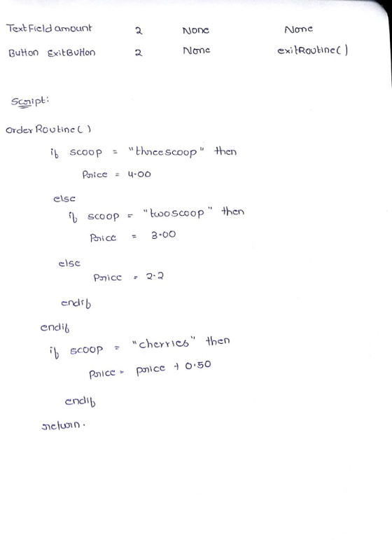Text Ficld amount Nonc None Buton xitBvHon Nomc exitRoineC) 2 Scnipl Order Rou tine ) scooPhc ce scoop then elsc scoopscoop