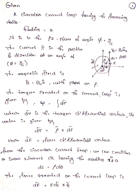 diFlotal = pdo 02, I Given A circular Content Coop having the facrorening dalia. Paciens ca It is in the pz.plane of angle ø=