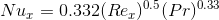 Nu_x = 0.332(Re_x)^{0.5}(Pr)^{0.33}