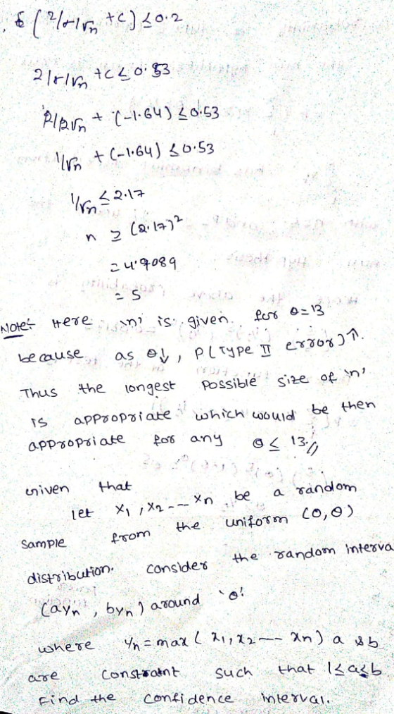 PG) 46.53 53 Tn Note teve n s iven ause Thus the ongest Posibié sie o n be then Sampie TOm the uniform Co, Θ ) distribution,