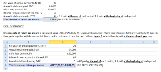 20 # of years of annual payments, NPER Annual installment paid, PMT Initial loan amount, PV Balance in loan account at the en