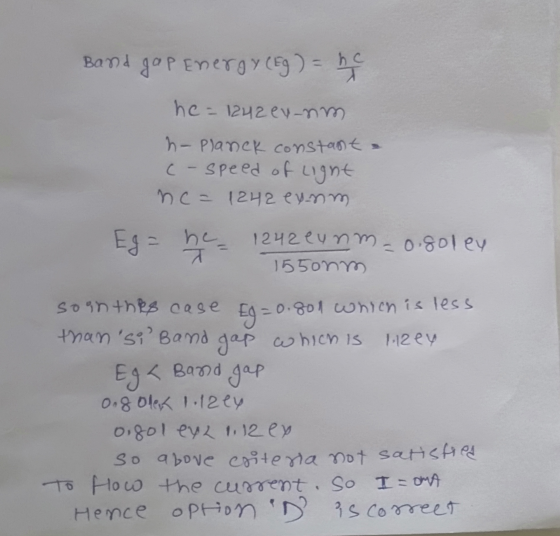 Band gap Energy (Eg) = he he=1242 ev-nm. - Planck constanta C-speed of light ne= 1242 evenm. Eg = he- 1242 eunm-o.goley 1550n