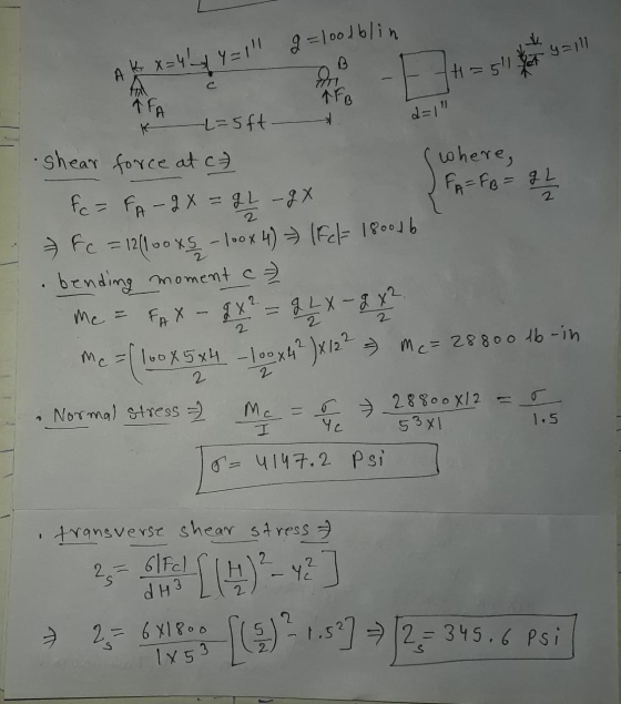 =11 g=loodblin y=111 AK X=4 o - 511 TFB d=112 K L=5ft - Shear force at ct (where, fc = FA-2X = 21 - 2x FA=FB = Fc = 12/1ooxs