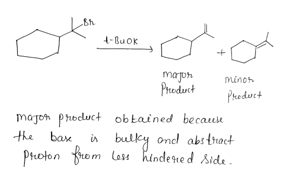 4-Виок major minor Product Product major product obtained because the base ir bulky and abstract Proton from Less hindered si