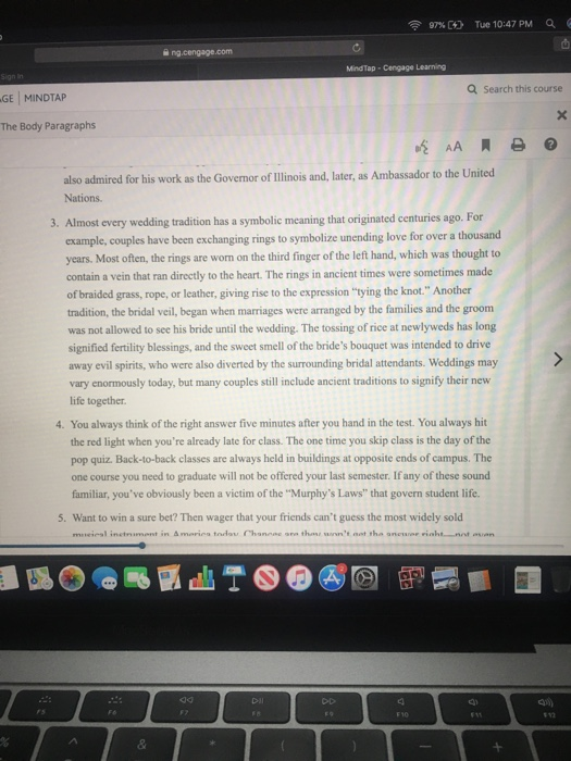 97% (4) Tue 10:47 PM a ng.cengage.com Mind Tap - Cengage Learning Q Search this course GE MINDTAP X © The Body Paragraphs AA