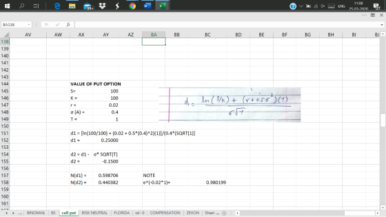 v ENG 11:08 25-03-2020 - 27 X BA138 - AV X Vfx AW AX AY AZ BA BB BC BD BE BF BG BH I BI Bja VALUE OF PUT OPTION 100 K = 100 0