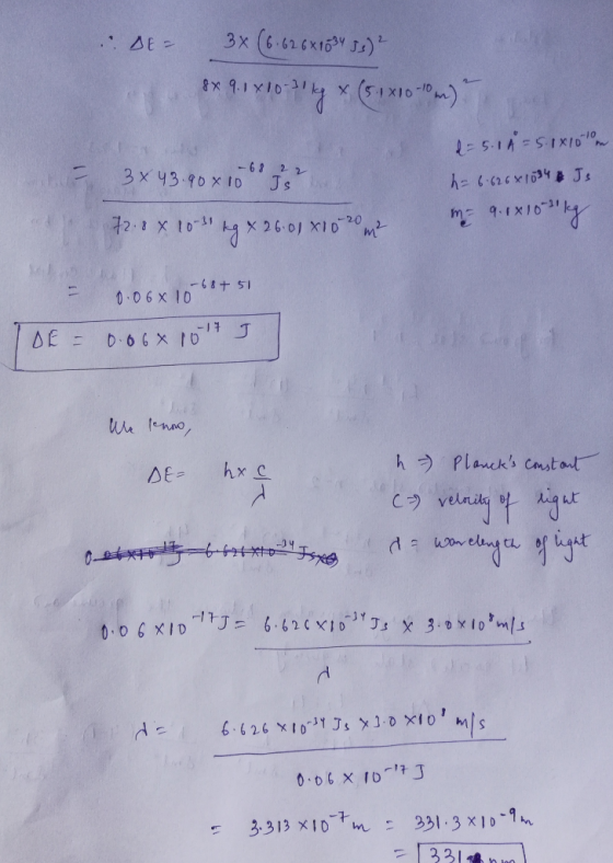 DE 3x (6.626X163453)? ** 9.1x10-3! * (51x10 -om) d=5.14 = 5.18100 h = 6.626x1034 Js 72.0 X 10-1 ng X 26.01 X10-20m2 me 9. 1