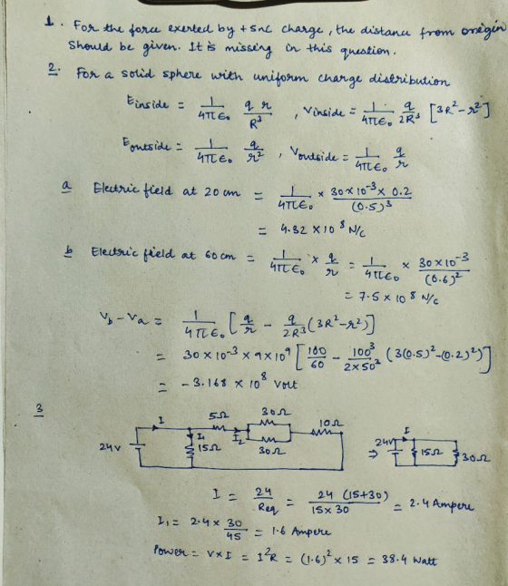 to九.du torce exuntedby + s ne chwael the distana Shou d, bl given. It mis · fon a soud sphere with unitorm chara distsibutien