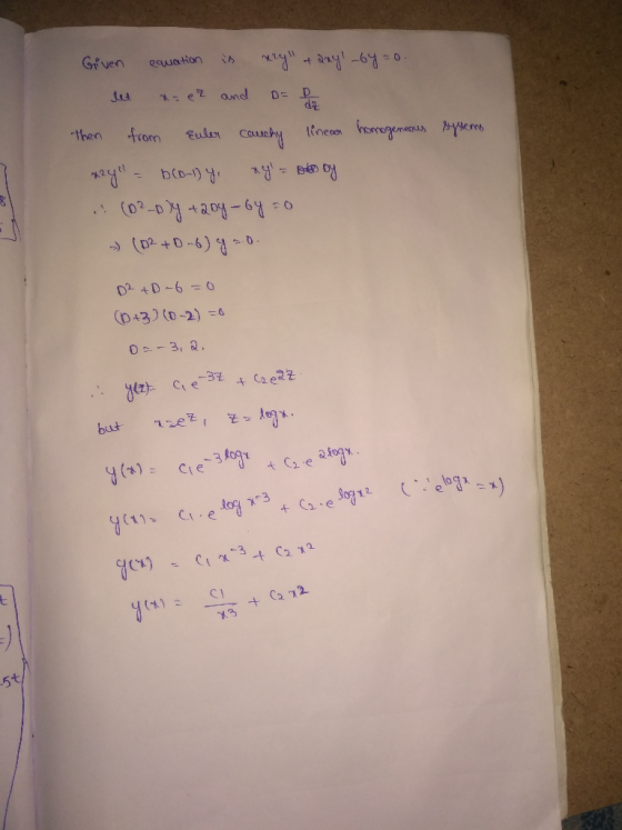 Given equation is vry of axy_by =o. let ne ez and op then from Euler cauchy linear homogeneous systems x2y - (0-12 y. nyl -