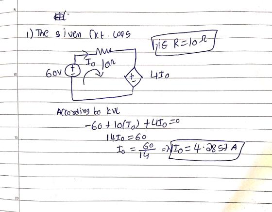 The givem Ckt CoS 6ov 10 -60 lo(I) +LITO 4Io 60 Io = I 4.BsI A 15 Ty 20
