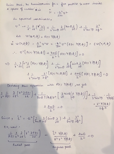 Guieu hat, he hailtowan free pautile to meve shere of radius R io imaide a sn Sphetical cooidinates, r e 0.ms nod) e R YO, ut