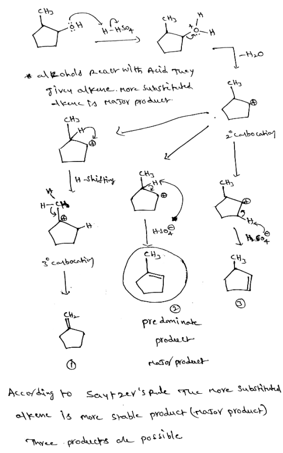 H2O to alkohols Realt with acid the given alkene more substituted alkenc is major produer. CHJ 2 cambocation H-shifting HH 71