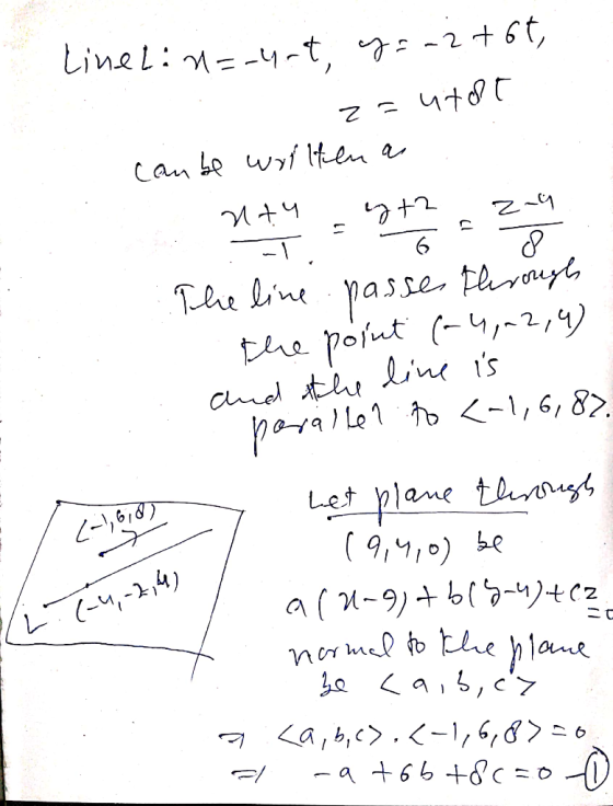 Linelin=-urt, y=-2t6t, - z=utot combe written as nty 4+2,29 The line passes through the point (-4,-2, 4) and the line is . pa