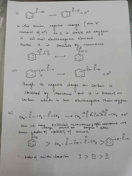 į 01) c-oh THt In this anion, negative charge ( due to removal of out) on o is stable as oxygen and most electionegative by e