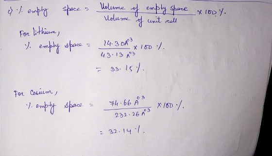 7.1. empty space - space a Volume of empty space Volume of empty volume of unit call x 100%. For lithium, 7. empty space = 14