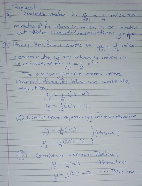 Solved; Das nells date is 6 = @ I miles per 24 minute if he likes y sited, then; y - 400 miles in x minutes. cat that consta