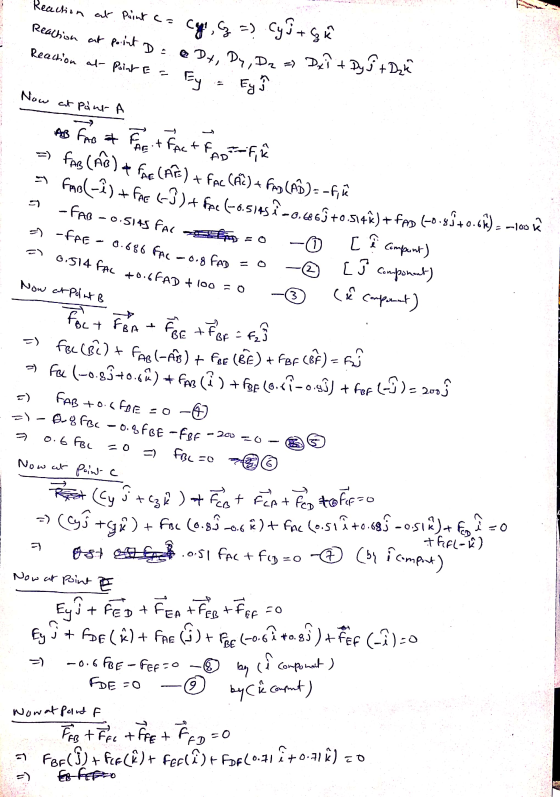 Reaction at point ca Reaction at point Da cyl, z =) Reaction at Point E - CyJtG a Dx, Dy, Dz Ey Dy, Dz = Dxit Dy ð t D2k Ey N