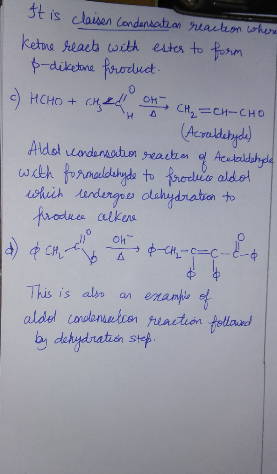 It is claisen Condensation reaction where ketone reacts with ester to form B-diketone product. ) Hсно + cңz4 он сн-си-сно - (