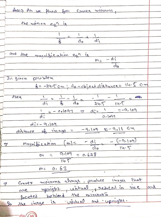 eron, Ansi As we finow for Ahе рет өз елія consex m — do di and the mannibication en is ms - di In given problem f = -24,5cm,