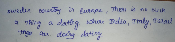sweder country is Europe, there is no such a thing a dating where India, Italy, Israel they are doing dating