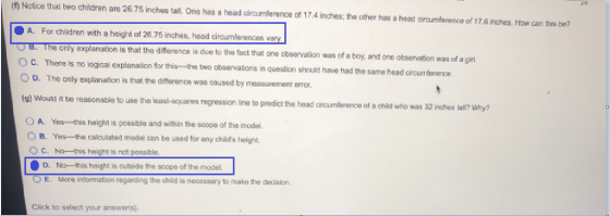 (1) Notice that two children are 26.75 inches tall. One has a head circumference of 17.4 inches: the other has a head circumf