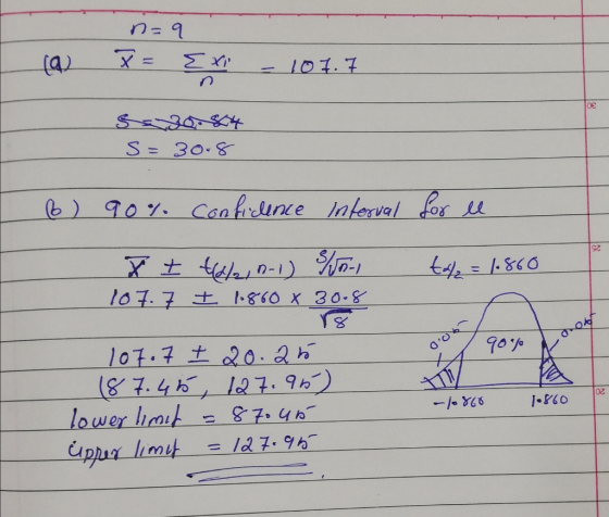 naq (2 X = {xi - 107.7 520 844 s= 30.8 (6) 90% confidence interval for ll - X I 46/2, 0-1) 5/Jun-1 107.7 I 1860 x 30.8 t/2 =