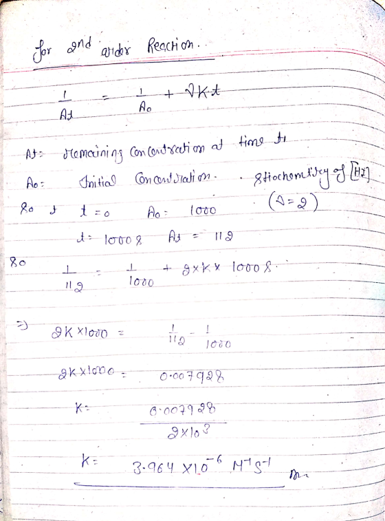 for and arder Reaction. I A. + akit Aut A. A: Momaining con contraction at time H. Initial Concentration. 8tiochom lisey of t