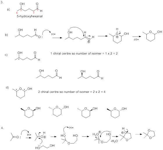 3. OH 6 5-hydroxyhexanal konu. Cign -- your 1 chiral centre so number of isomer = 1 x 2 = 2 u centre so number of somente d)
