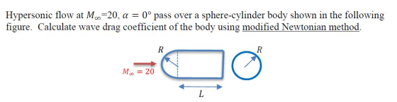 Hypersonic flow at M..=20, a = 0º pass over a sphere-cylinder body shown in the following figure. Calculate wave drag coeffic