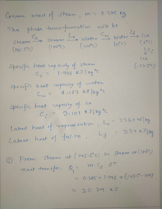 mass m . Given The mass of steam, m= 0.295 kg phase transformation will be If s Lv wate nie steam a Steam - Water Water - (19