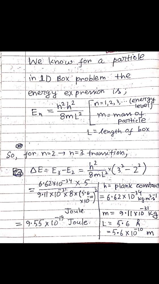 We know for a parti in 2D Box problem the ehend ex prелion tx; h2 h² n=1, 2, 3 (energy En sm-12 m=mars of En = - Particle = l