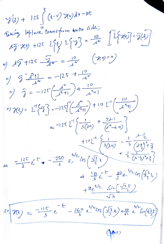 Taking laplace tons form 115-7 ( 44%) 07 94) + 125 ( (49)ซง) Av =let 15 4-794 both side; 65-t) +125 158 159 12 ๆ 45 126 ) รว