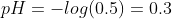 pH=-log(0.5)=0.3