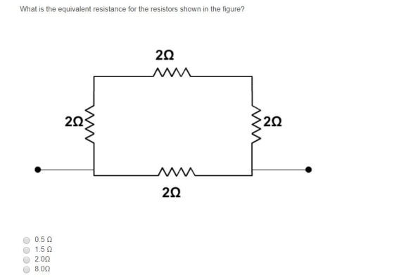 What is the equivalent resistance for the resistors shown in the figure? 2Ω 2Ω 2Ω 2Ω 0.5 Ω 1.5 Ω 200 O 8.0Ω