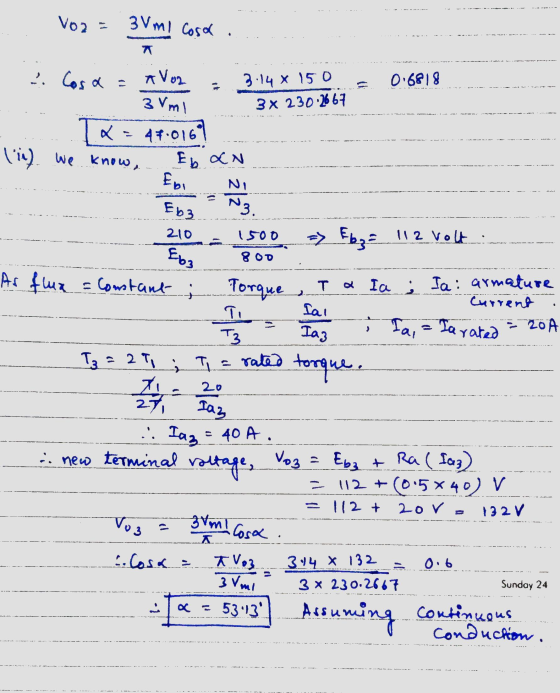 VO2 = 3 Vmi cosa 0.6818 3.14 x 150 3 x 230.2667 2. Cosa A Voz 3vmi TK = 44.0167 lin) We know, Ebi Eba Eban N3 210 1500 => Eb