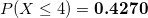 \small P(X \leq 4 ) = \textbf{0.4270}