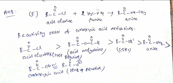 Ang :: IR-c-u + 2 H3(-NH₂ - RC-NH-CH3 acid chlorine panine anime Reactivity order of carboxylic acid derivatives: Ria R omek