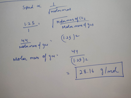 Speed a Molermas 1. 25 - Molaimes of CO2 Mola mess of gas (125) men mer y geo 44 Molar mess of gar 11.252 [28.16 g/mol