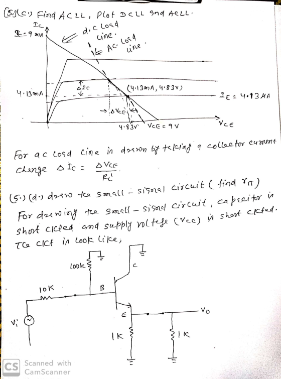 Silc) Find AC2L, Plot DCLL and Aell. Ic. Dc 9 MAL dic load E Une. 16 Ac. Lord line. T 4.130 ALL (4,130 A, 4.83V) - 1 € = 4.13