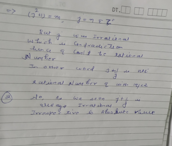 => DT. D 6+1) = m I UN j = nett But which in huna W um her In other wes Irrational Contradiction e Cant be eational word it