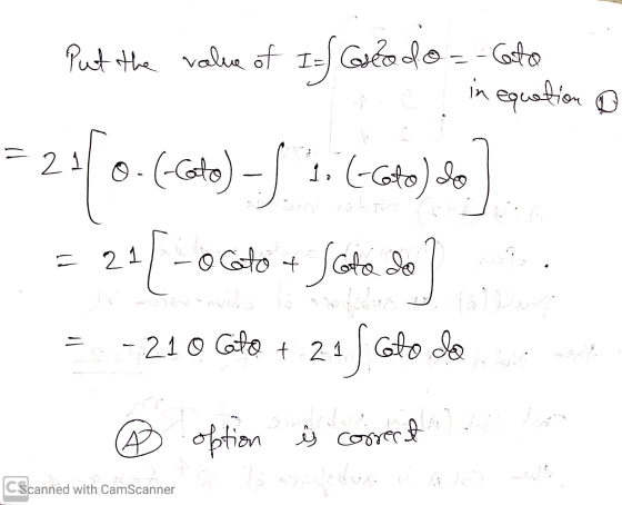 Put the value of I= Godo=- Costa in equation o 1. (-Coto do 2(0-(Co)-S.. 21 [-ocato + Jota de 150 Sonnels Lab 210 Cato + 21 G