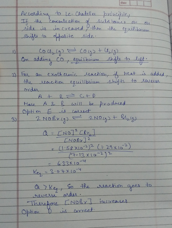 Date According If the side is Shifts to Date H to Le-Chatelier principle, concentration of substance on on increased, then th